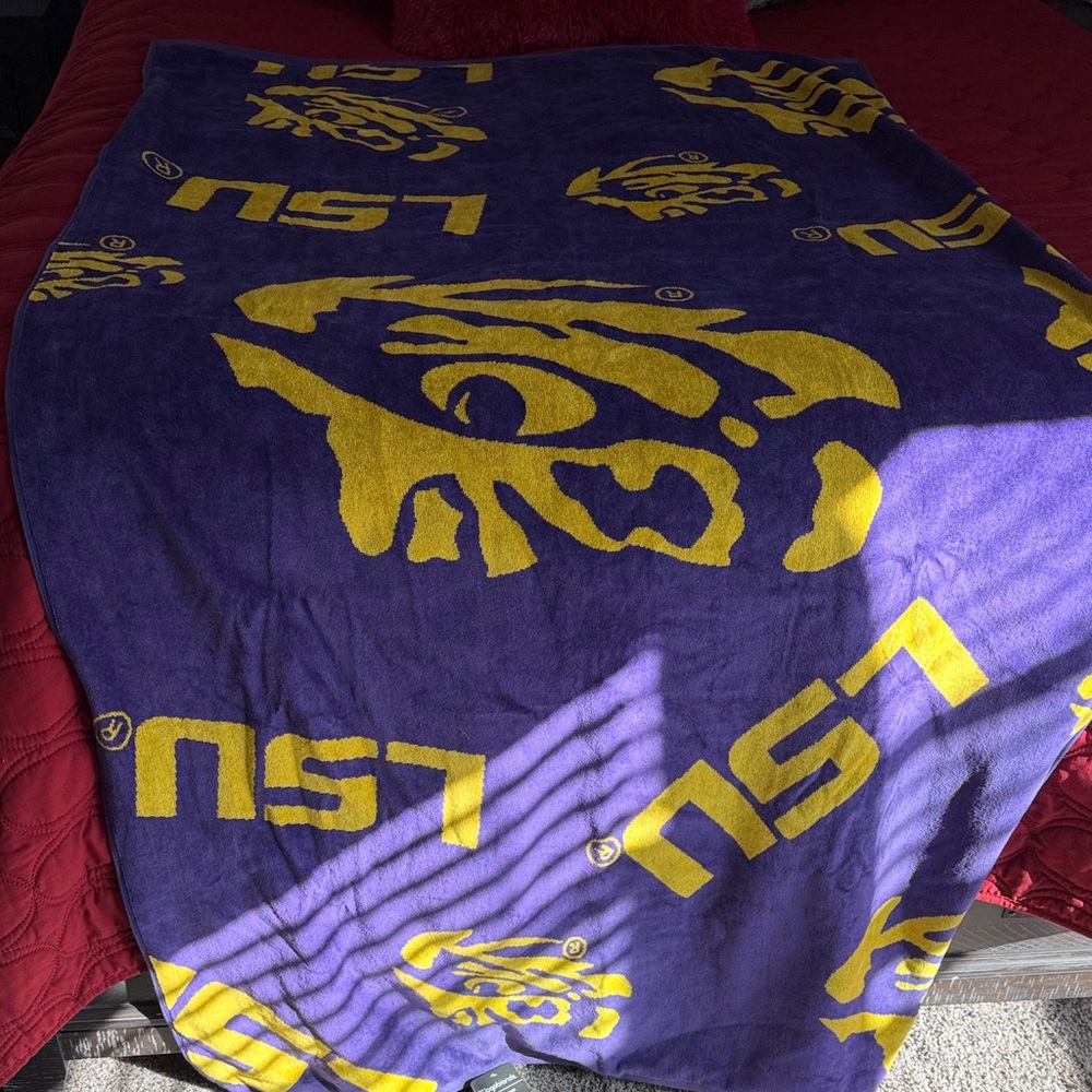 Purple and Yellow LSU beach towel